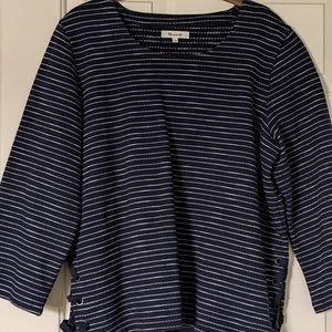 Madewell Striped Navy Blue Boat Neck Top Size M